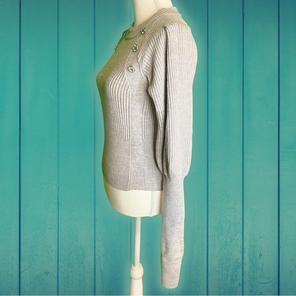 Veronica Beard ‘Jude’ 100% Wool Gray Sweater with Jeweled Accents Size Small - Picture 16 of 16